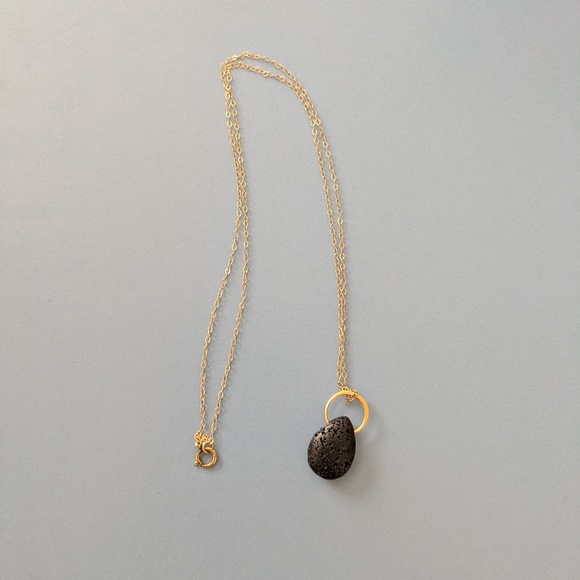 Gold Infinity Circle Lava Necklace, Teardrop Lava Essential Oil Diffuser - Picture 1 of 2
